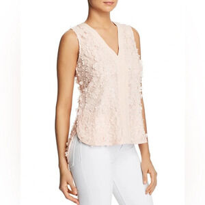 Badgley Mishka 3D Flower Embellished Floral Applique Baby Pink Lace Top Size 10